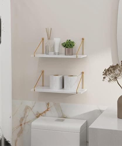 Afuly White Floating Shelves Wood for Wall Mounted with Metal Brackets Rustic Wooden Storage Accessories Shelf for Bathroom Kitchen Bedroom Living Room Office Plant Display, Set of 2 thumbnail 6