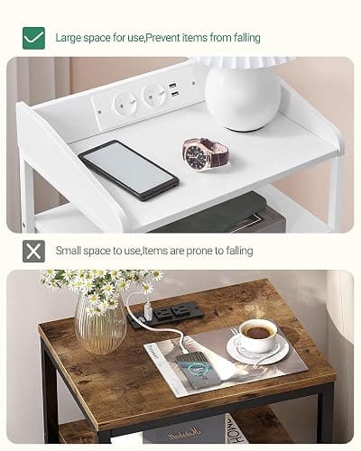 Hzuaneri Nachttisch mit LED-Leuchten und ladefunktion, Beistelltisch mit 3 Stoff-Schubladen mit USB-Anschlüssen & Steckdosen, für Schlafzimmer, Wohnzimmer, Weiß NS31013W thumbnail 7