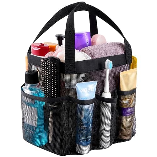 Lifewit Mesh Shower Caddy Portable for College Dorm Room Essentials with 7 Pockets, Freestanding Hanging Organizer Basket, Quick Dry Tote Bag for Camping, Bathroom, Beach, Travel, 1 Pack, Black - Image 1