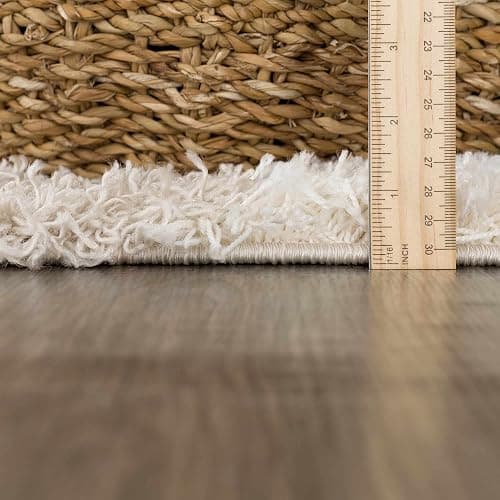 Hauteloom Marshmallow Modern Checkered Shag Area Rug - High Pile Fluffy Shaggy Carpet for Kids Room, Nursery, Living Room, Bedroom - Beige, Cream, White - 6'7" X 9'6" (6x9) thumbnail 3