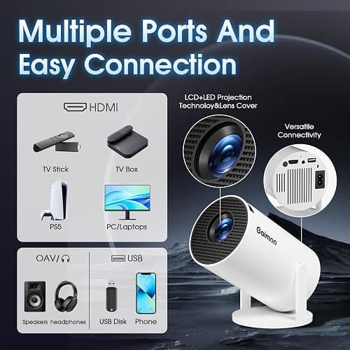 [App intégrée] Vidéoprojecteur 2025 Rétroprojecteur Portable Mini Projecteur Dual Contrôle avec Souris Android TV WiFi 6 BT5.2 180° Rotation HDMI/TV Stick/USB/PS5, avec HDMI et Souris thumbnail 4