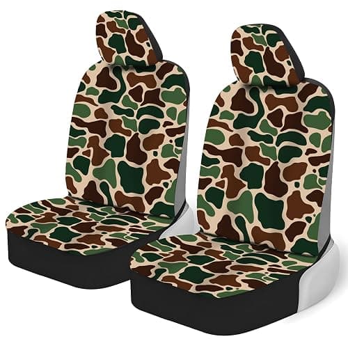 MAKLUVL 2 Packs Dark Camo Car Seat Covers with Matching Headrest Universal Fit Most Vehicles, Automotive Camo Interior Accessories Fits Most Cars, Sedans, Vans, and Trucks - Image 1