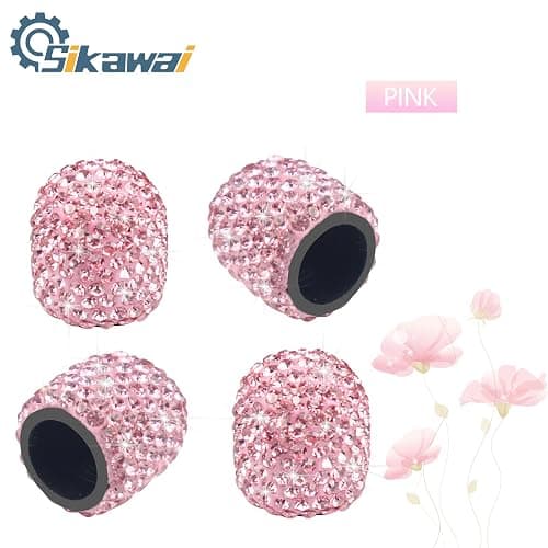 Sikawai Pink Bling Valve Stem Caps Sparkling Handmade Cry-stal Rhine-Stone Universal Car Tire Valve Caps Chrome Wheel Caps Attractive Dustproof Bling Car/Bike/Motor-Cycle Accessories - Pink thumbnail 2