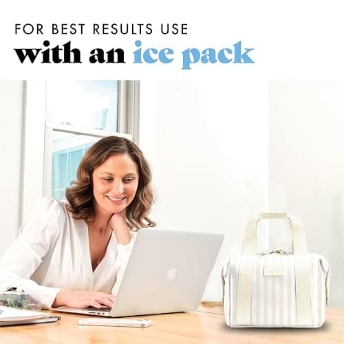 Fit & Fresh Neoprene Lunch Bag For Women, Insulated Womens Lunch Bag For Work, Tear & Stain Resistant Large Lunch Box For Women With Containers and Ice, Machine Washable Remi Bag, Ivory Stripe thumbnail 2