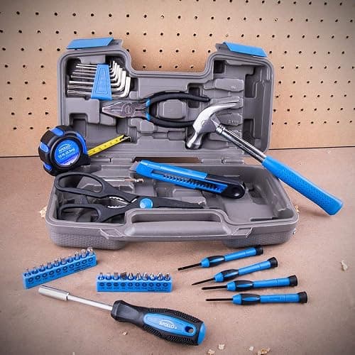 Apollo Tools 39 Piece General Household Tool Set, Blue DT9706 BL | Toolbox Storage Case with Essential Hand Tools for Everyday Home Repairs, DIY and Crafts thumbnail 2