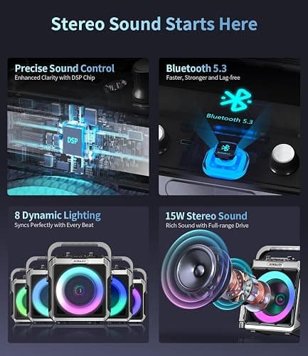 Portable Karaoke Machine, with Wireless Microphones, Bluetooth Party Speaker with LED Lights, Loud Subwoofer, USB/AUX, Outdoor Karaoke Speaker for Adults & Kids, Home & Party thumbnail 3