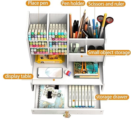 Notwoe Schreibtisch Organizer mit Schublade,Vielseitig einsetzbar Stiftehalter,Stiftehalter Schreibtisch,Desk Organizer Weiß Für Zuhause,Büro und Schule. (Weib-A) thumbnail 5