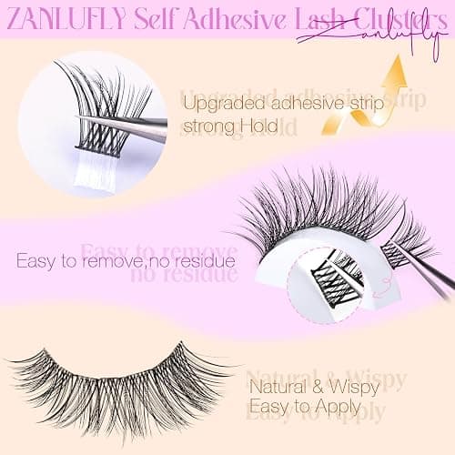 Self Adhesive Eyelashes Natural Self Adhesive Lash Clusters Pre-glued Eyelashes Clusters C Curl No Glue Lashes Wispy Cluster Lashes 10-16MM DIY Individual Lashes by zanlufly thumbnail 3