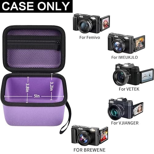 Vlogging Camera Case Compatible with for Duluvulu/for VJIANGER/for JGIPL/for TEBNGIHNM 4K Digital Cameras for Youtube. Vlog Camera Carrying Storage for Lens, Cable and Other Accessories - Purple thumbnail 4