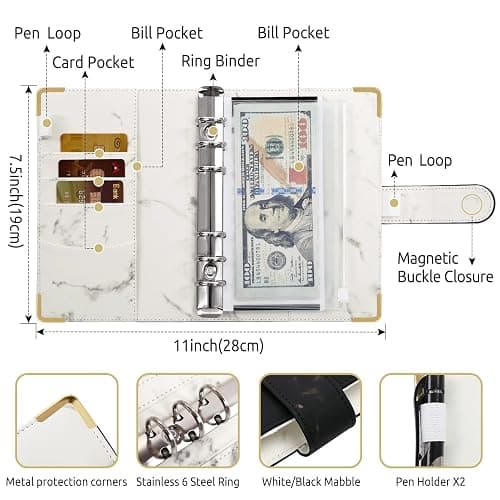 SKYDUE Budget Binder, Money Saving Binder with Zipper Envelopes, Cash Envelopes and Expense Budget Sheets for Budgeting (Mabble) thumbnail 4
