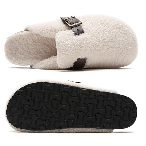 Tilocow Women's Suede Clogs Comfortable Fuzzy Cork Footbed Mules Slip On Winter Clogs thumbnail 4