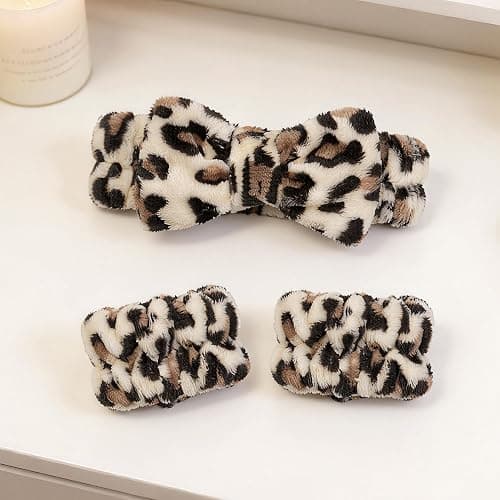 Ayesha Spa Headband and Wristband Set for Skincare Washing Face,6pcs Cheetah print Makeup Headband Wrist Cuffs for Preppy Skincare Teen Girl Women thumbnail 6