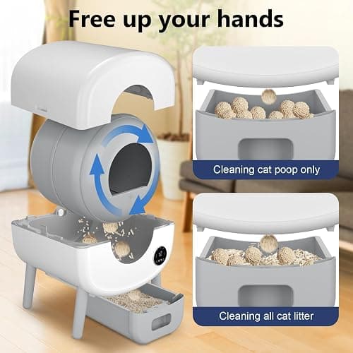Cumrige Self Cleaning Litter Box, Large Capacity Automatic Cat Litter Box Self Cleaning for Cats, App Control,Safety Protection, 2 Roll Garbage Bags,White & Grey thumbnail 6