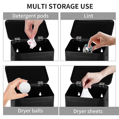 Candco Metal Magnetic Lint Bin for Laundry Room, Wall Mounted Laundry Lint Bin with Lid & Lint Brush, Modern Farmhouse Laundry Room Decor thumbnail 6