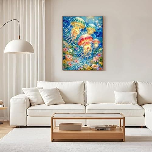 GEEHEIY Jellyfish Diamond Art Kits for Adults, 5D Diamond Painting Kits for Beginner, DIY Full Drill Round Gem Art for Home Wall Decor 12 x16 Inch thumbnail 2