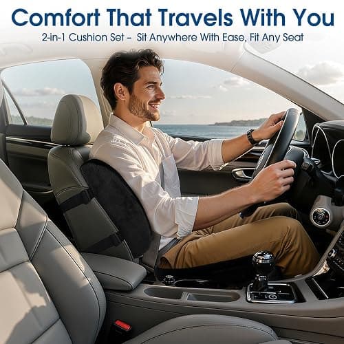 CloudBliss Ergonomic Seat Cushion & Lumbar Support Pillow Set, Black,Large | Back Pain & Sciatica Relief, Memory Foam Support, Adjustable Straps, Machine Washable Velvet, Perfect for Office, Car, Gaming thumbnail 5