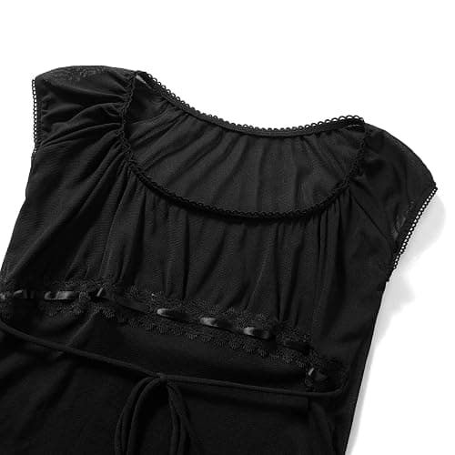Women Fairy Grunge Y2k Shirts See Through Square Neck Lace Patchwork Tops Vintage Goth Aesthetic Clothing thumbnail 5