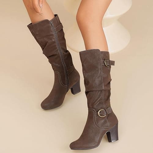 Ruiee Women's Slouchy Knee High Boots with Chunky Heel, Pointed Toe, Comfortable and Fashionable Fall Winter Boots for Women. thumbnail 6