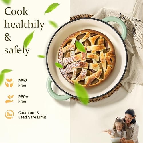 Overmont 5.5QT Enameled Cast Iron Dutch Oven with Lid, Heavy-Duty Pot for Family Meals, Whole Chicken, Braising, Roasting & Sourdough Baking, Cookbook & Cotton Handle Covers thumbnail 4