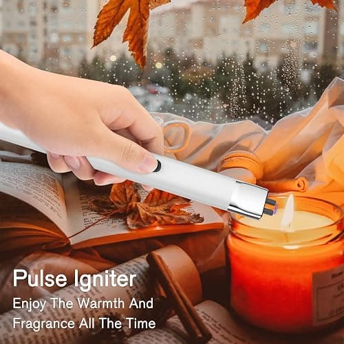 REIDEA Lighter Electronic for Candle, Windproof Flameless USB Rechargeable Arc Lighter with Safe Button and Power Indicator for Candle, BBQ, R1, White thumbnail 2