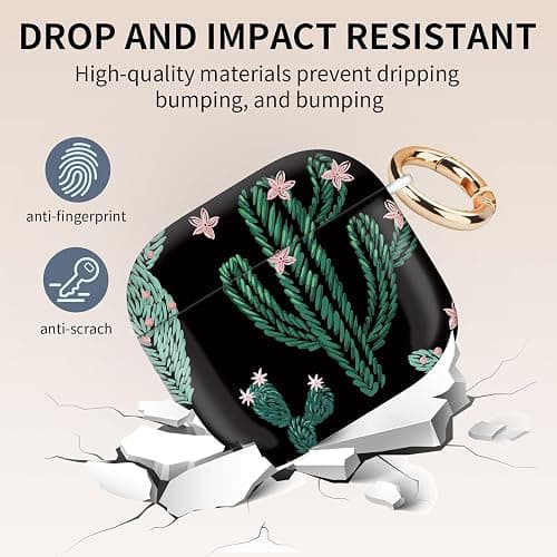 Cute Case Cover Compatible with AirPod 4th Generation 2024, Shockproof for Women & Girls with Golden Round Buckle – Protective, Anti-Drop Design(Cute Cactus) thumbnail 4