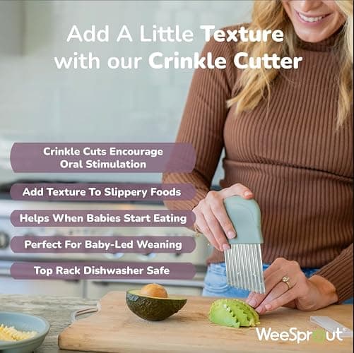 Baby Led Weaning Kitchen Tool Set, Includes Crinkle Cutter, Grape Cutter & Sandwich Cutter, Made In Collaboration With Feeding Specialist, Durable & Dishwasher Safe, Matte Green thumbnail 4