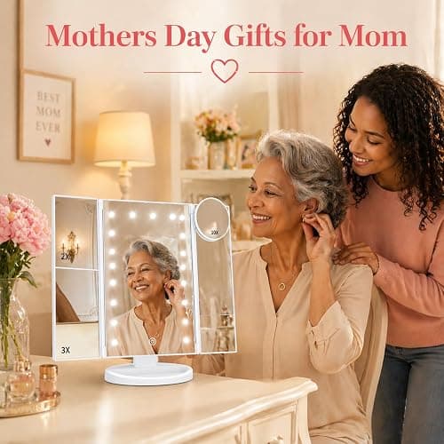 HUONUL Makeup Mirror, Gifts for Mom Mothers Day, Vanity Mirror with Lights, 2X/3X/10X Magnification, Touch Control, Trifold, Dual Power Supply, Birthday Gifts for Women, Girls, Dorm Room Essentials thumbnail 2
