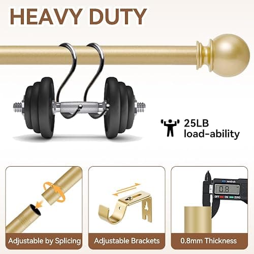 Gold Curtain Rod for Windows 28 to 48 Inch, 5/8 Inch Diameter Heavy Duty Splicing Adjustable Curtain Rods With Brackets, Easy to Install, Suitable for Bedroom, Patio and Outdoor thumbnail 3