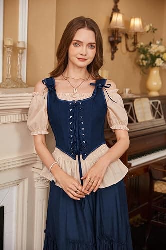 SCARLET DARKNESS Women's Renaissance Corset Tops Vintage Lace Up Overbust Bustier Bodice thumbnail 3