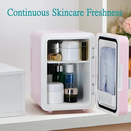 Iceblue 4L Dimmable LED Light Mirror Mini Fridge for Skincare, Skincare Fridge with thermoelectric Cooling Function for Cosmetics and Skincare, AC & DC Mini Refrigerator- Baby Pink thumbnail 4