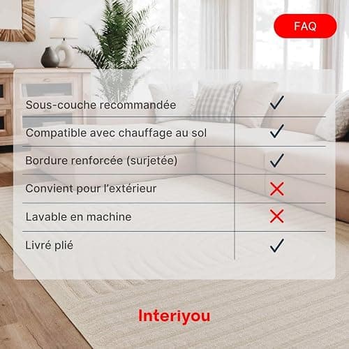 Interiyou Tapis Salon à Poils Courts Lecce - 120x170 Crème - Intérieur pour Chambre, Bureau, Couloir - Motif bohème scandinave avec Effet 3D - Design géométrique Plat thumbnail 6