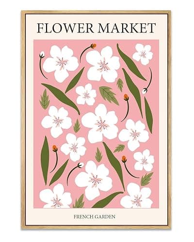 Gufro Flower Market Framed Wall Art,Pink Floral Wall Art Aesthetic Danish Pastel,Abstract Colorful Painting for Bedroom Living Room Dorm Gallery 16x24 inch - Image 1