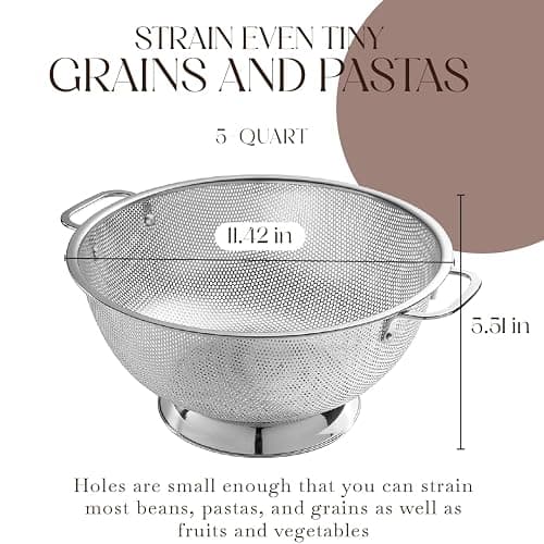 Bellemain Colander for Kitchen – 5 Qt Stainless Steel Strainer with Handle - 18/8 Pasta Strainer Bowl for Pasta, Spaghetti, Vegetables, Fruit, and Pot Draining - Stainless Steel Colander thumbnail 2