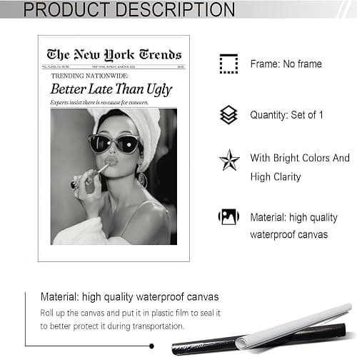 Vintage Better Late Than Ugly Newspaper Posters Black And White Canvas Wall Art Funky Girl Aesthetic Preppy Prints Painting For Home Bedroom Dorm Wall Decor 8x10in Unframed thumbnail 2