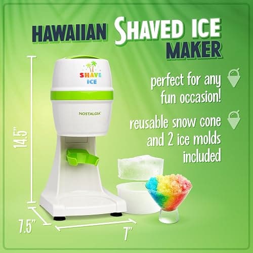 Nostalgia Snow Cone Shaved Retro Table-Top Slushie Machine - Includes 1 Reusable Plastic Cup and Ice Molds, White, Green thumbnail 3