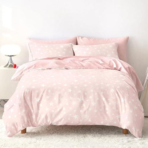 Wake In Cloud - Star Bedding Set for Boys Girls, Cute Stars Polka Dot, Soft Lightweight Comforter Set with Sheets, 5 Pieces Kids Bed in a Bag, Light Pink, Twin Size - Image 1
