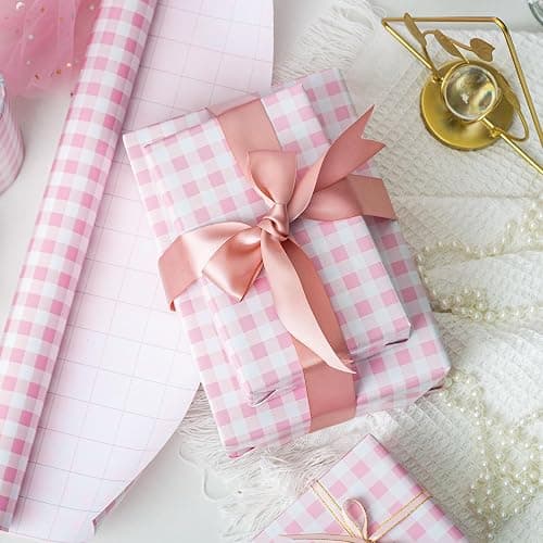 Burymento Pink Checkerboard Wrapping Paper, Gift Wrap for Birthday, Valentines, Mothers day, Graduation, Wedding, Fathers day, Baby Shower, Christmas (17in x 32.8ft) thumbnail 6
