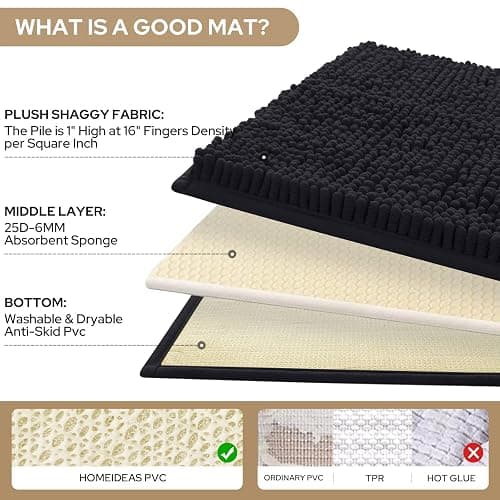 HOMEIDEAS 3 Pieces Bathroom Rugs, Extra Large Ultra Soft Non Slip Absorbent Chenille Toilet Bath Mat Set (Black) thumbnail 5