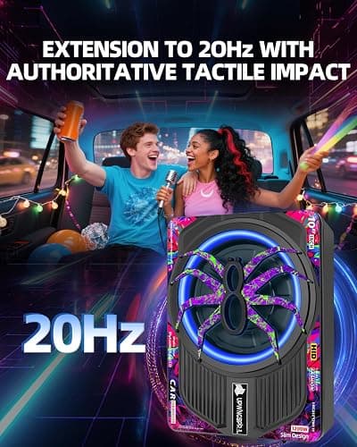 UPWINGSPIRAL 1200W 10" Car Subwoofer, Slim Under Seat Powered Subwoofer and Amp Package with RGB Light, Individual Control for Low Pass/Gain/Boost Bass, Deep Bass Perfect for Truck/SUV/Jeep/MPV thumbnail 5