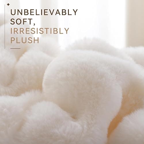 Smoofy Faux Fur Throw Blanket for Couch - Cream White Super Soft Cozy Bubble Blanket, Fluffy Plush Fuzzy Throw for Sofa & Bed, Thick Lightweight Warm Blanket, Luxury Aesthetic Gift for Women 50"x60" thumbnail 5