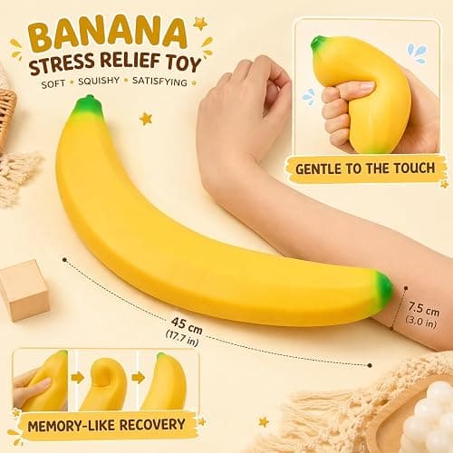 Giant Banana Squishy 18 Inch, Jumbo Slow Rising Fidget Toy for Adults and Teens, Soft Stretchy Fake Fruit Banana Stress Relief Squeeze Ball for Tension, Focus, Party Favors (Big Banana) thumbnail 2