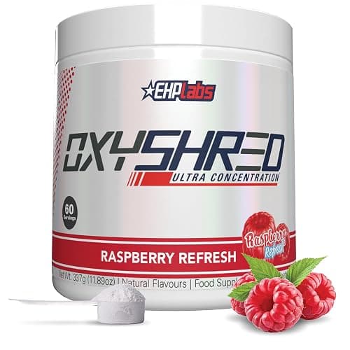 EHP Labs OxyShred Pre Workout Powder - Preworkout Powder with L Glutamine & Acetyl L Carnitine, Energy Boost Drink - Raspberry Refresh, 60 Servings - Image 1