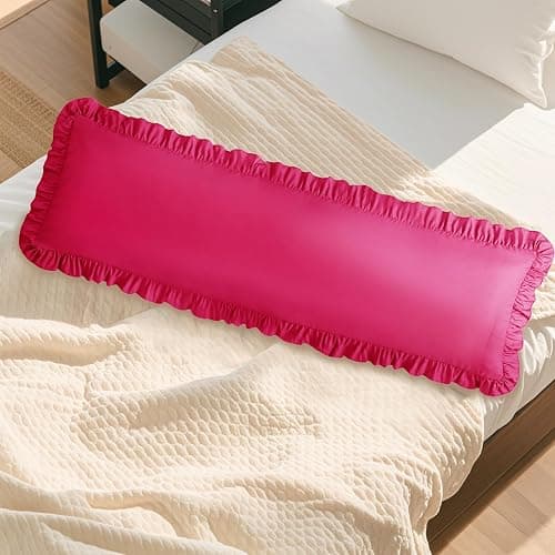 Cobedzy Ruffled Pillow Cases Set of 1, Hot Pink Body Pillow Shams Brushed Microfiber Edge Ruffled Soft Pillow Cover with Envelope Closure for Bedding Decor (20"x54") thumbnail 2