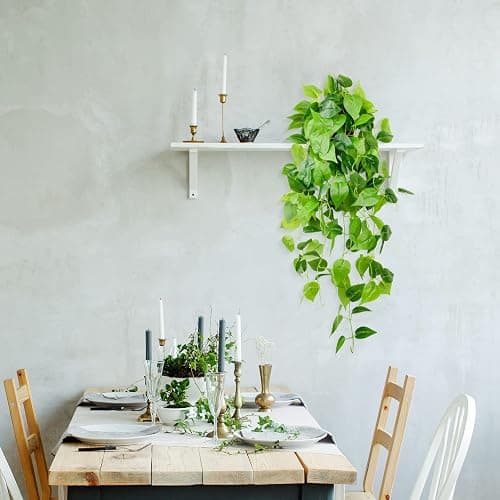 LOYWREE 35.4in Artificial Plants in Black Pot Realistic Fake Hanging Potted Greenery with Faux Ivy Vine & Pothos - Ideal for Shelf, Home, Office, Indoor & Outdoor Garden Decor thumbnail 2