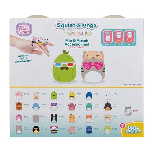 Squish-a-longs 25 Pack - Series 1 - (25) 1” Mini-Squish with 5 Accessories, Ring, and Collector’s Guide - Collect, Trade, & Play - Small thumbnail 5