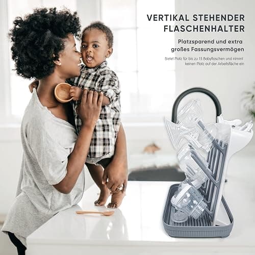 Termichy Baby Bottle Drying Rack: Large Vertical Bottle Dryer Rack Holder - Space Saving Standing Drying Rack for Baby Bottles and Pump Part Cleaning (Gray) - Gray thumbnail 8