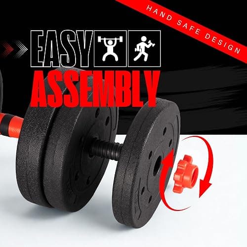 Straame 20KG Adjustable Dumbbell & Barbell Weight Set with Foam-Padded Connector. Free Weights for Home Gym, Strength Training, Non-Slip TPR Grips, PE Shell Plates, Compact Storage thumbnail 5