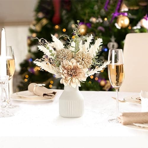 Mkono Fake Flowers in Ceramic Vase, 12.5" Coffee Table Centerpieces, Brown | Table Decor with vase, Small Silk Faux Artificial Flower Arrangements, Fits Bathroom Dining Room Kitchen Home Indoor Decor thumbnail 4