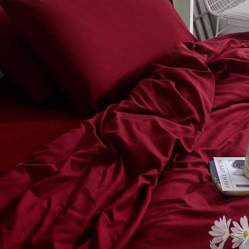 CHARKHAH King Duvet Cover Set Red – Soft Microfibre Duvet Cover with 2 Pillowcases, Plain Reversible Duvet Set with Zipper Closure – Breathable, Easy Care Bedding UK Size 230×220 cm thumbnail 8