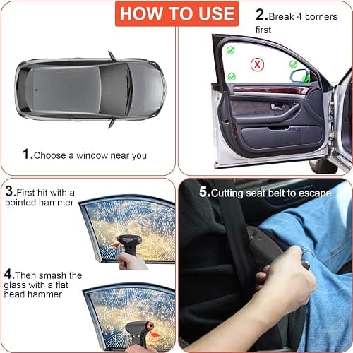 THINKWORK Car Safety Hammer, 3-in-1 Emergency Escape Tool with One Second Window Breaker and Seat Belt Cutter, Safety Emergency Car Escape Tool for Car, Office, Home, Black thumbnail 4